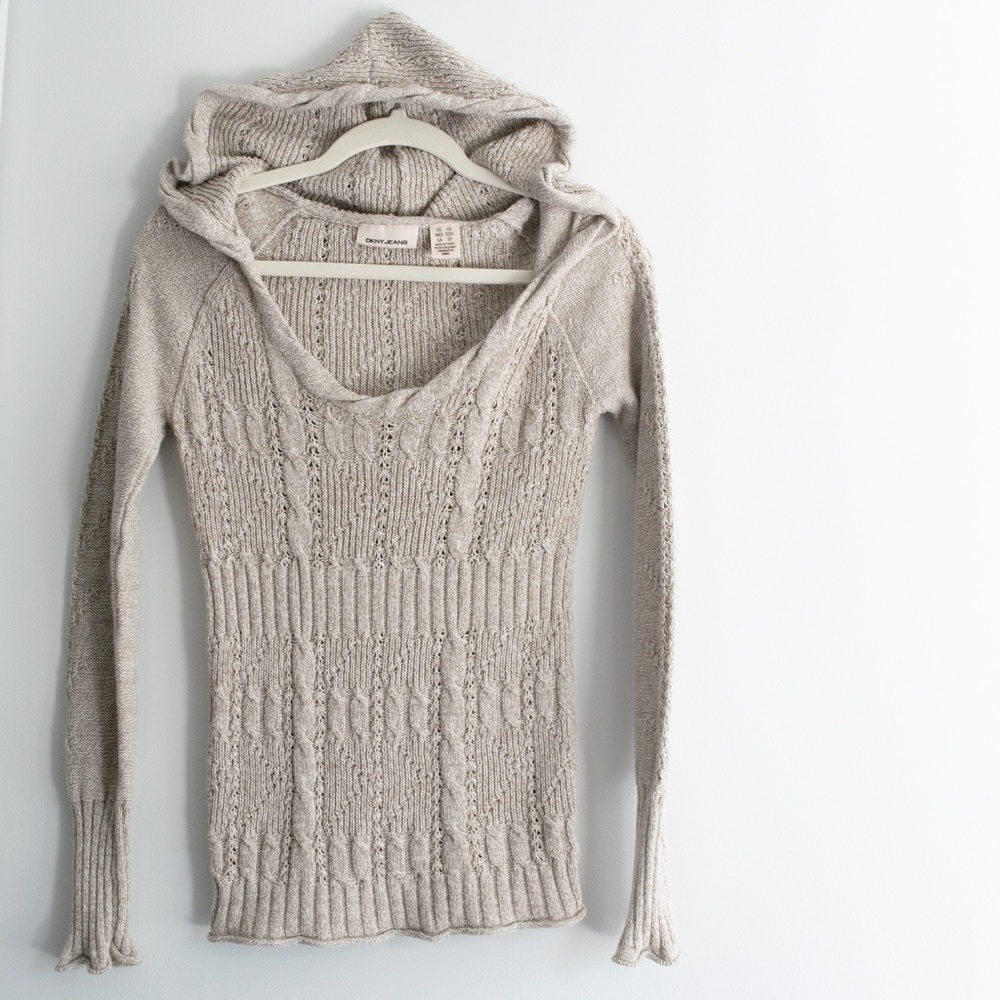 Vintage DKNY Jeans L/S Cable Hooded Sweater XS